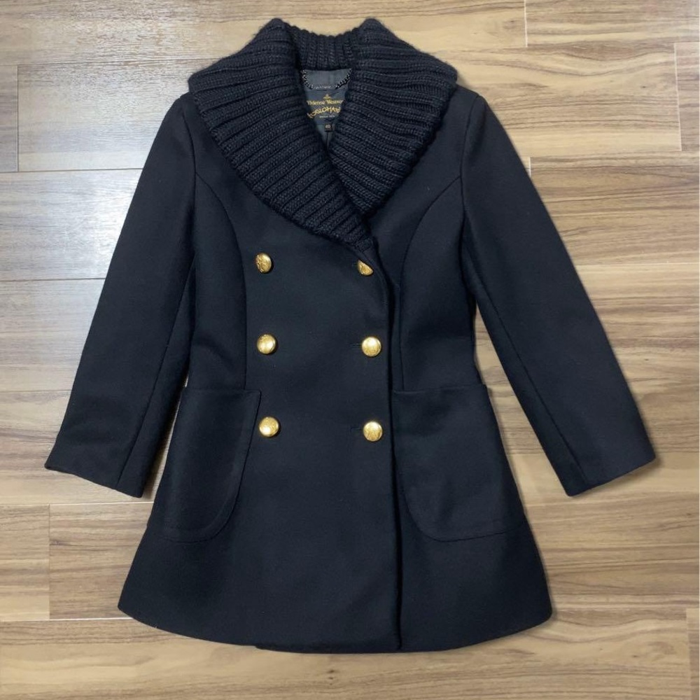 Vivienne Westwood Double-Breasted Gold Button Coat with Shawl Collar | Size 40